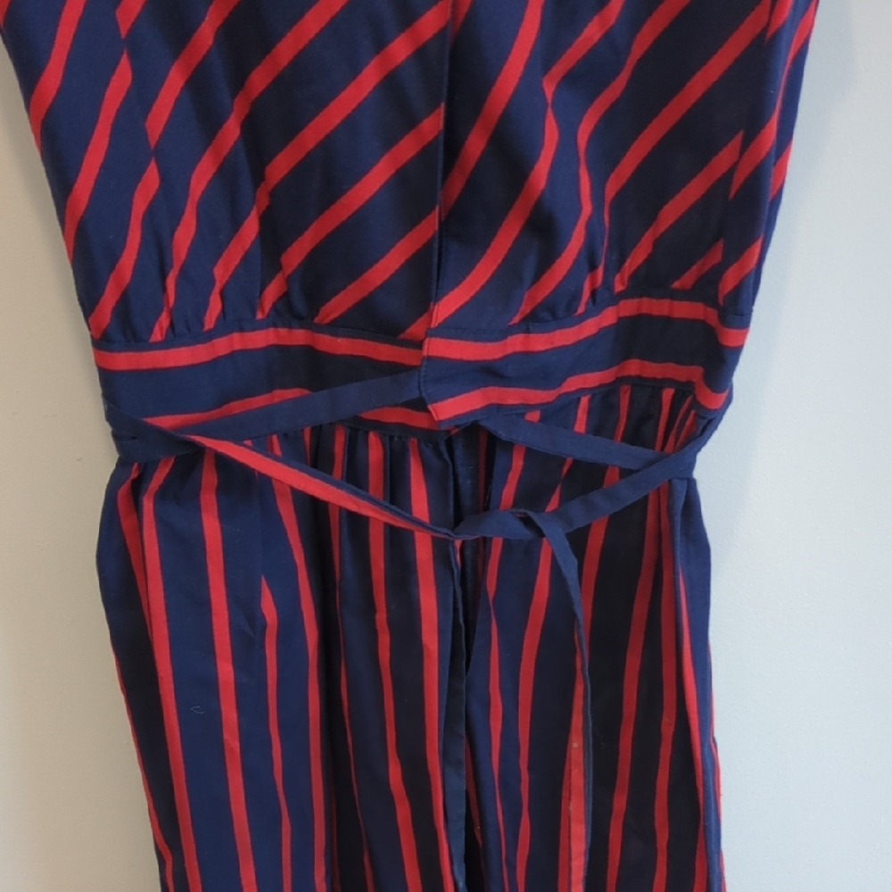 Vintage Lanz Originals 1970s Navy and Red Striped Wrap Dress, EUC - Picture 6 of 9